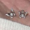 Shiny Silver Color Rhinestone Hollow Butterfly 316L Stainless Steel Ear Bone Nail Delicate Waterproof Small Earrings for Women