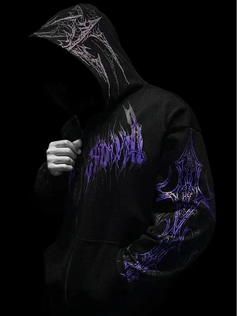 Divine Breath Zipper Hoodie: Men's Dark Style Fitness Sweatshirt