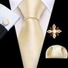 Pearl Brooch with Silk Tie for Men Vintage Floral Teal Necktie Hanky Cufflinks Gift Formal Set