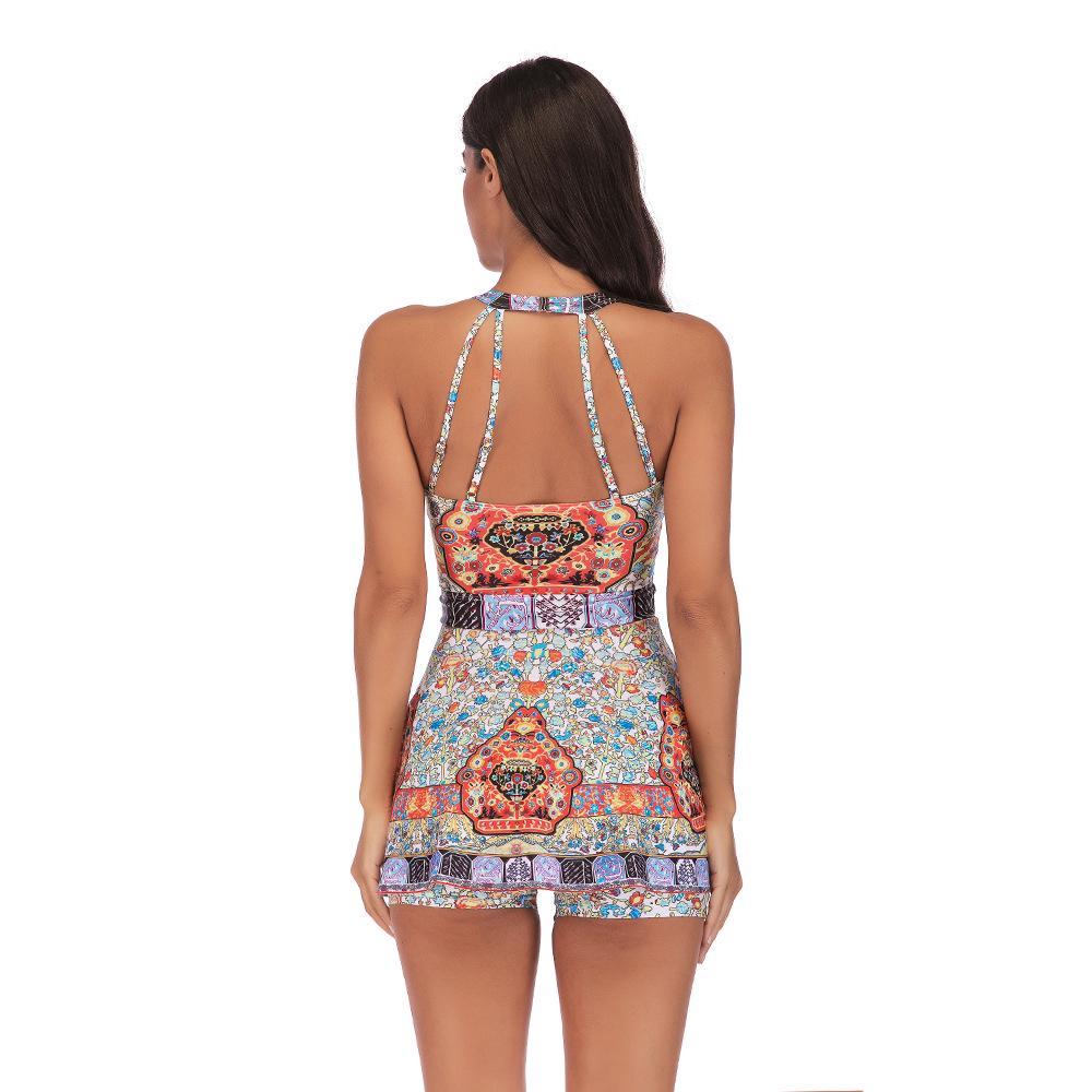 Two Piece Plus Size Loose Swimsuit Women Print Bikini High Waist Tankini Push Up Swimwear Dress