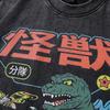 Harajuku Japanese Street Cartoon Print Old Short-Sleeved T-Shirt Men'S Trendy Brand Hip-Hop Loose Washed Five-Quarter Sleeve T-Shirt