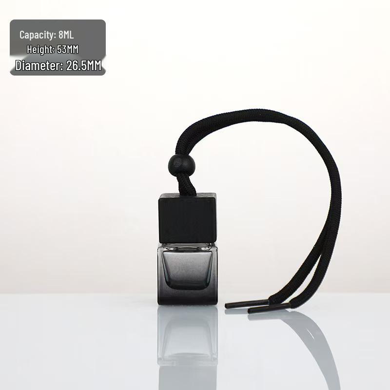 Aromatherapy Car Perfume Bottle, Refillable Glass with Wooden Lid & Lanyard, Portable Square Design.