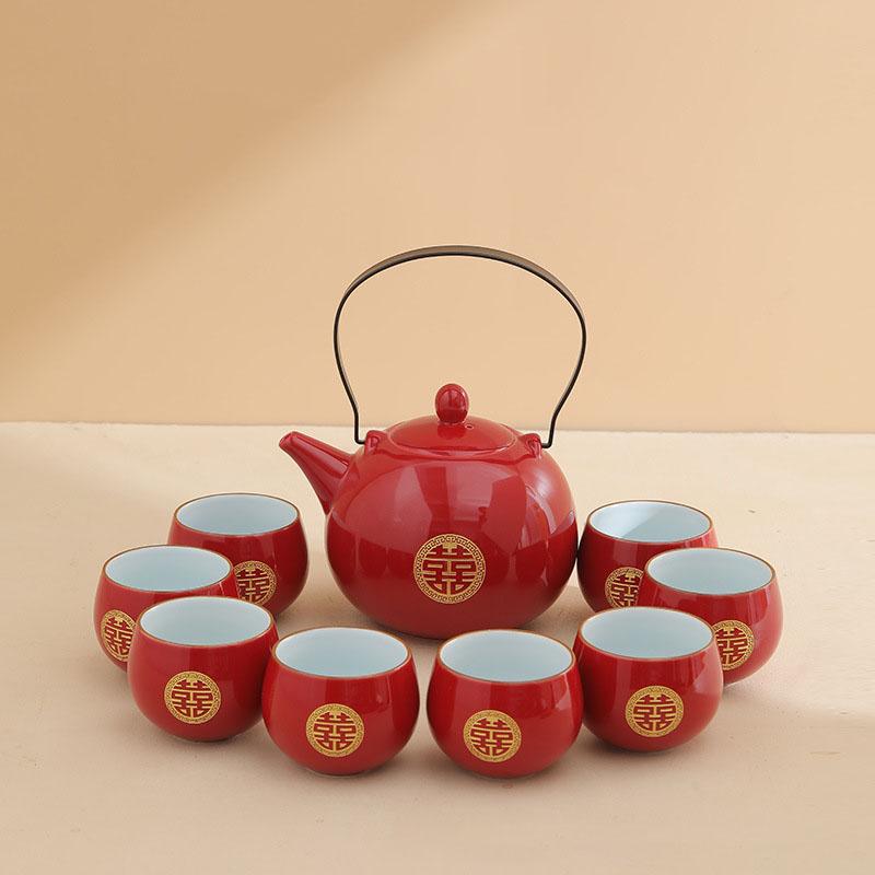 Jin Shuangxi-Lifting Beam Pot Tea Set, Wedding Tea Cup, Red Mouth Modification, Wedding Supplies