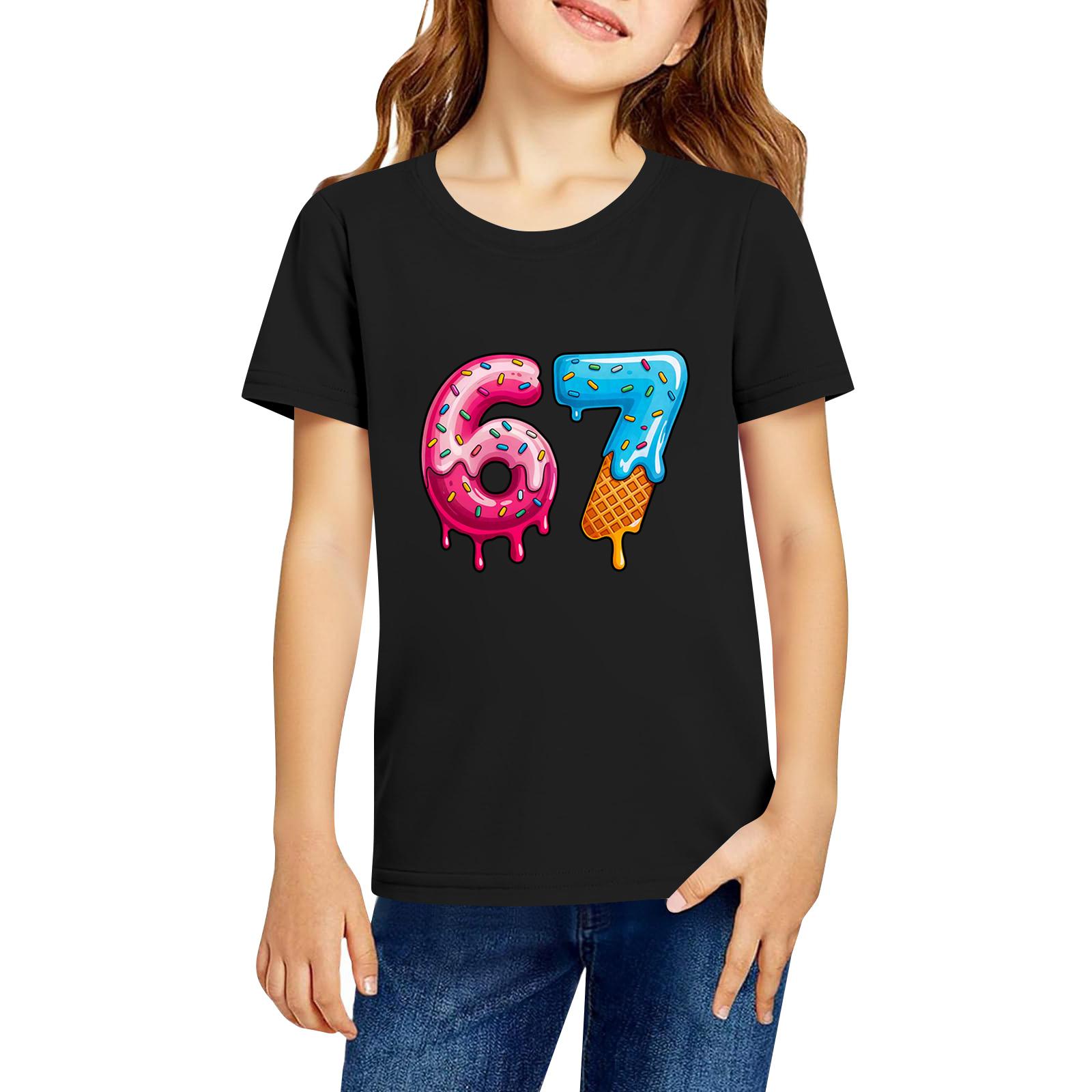 

Модная рабочая одежда с короткими рукавами и круглым вырезом, топы с принтом для детских летних топов 100 чёрный