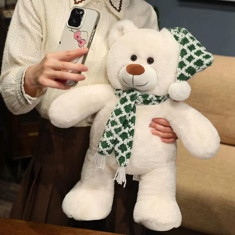 New Cute Scarf Teddy Bear Stuffed Toy Christmas Bear Decoration New Year Throw Pillow Party Knitted Scarf Doll Holiday Gift