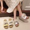 2025 Summer Retro New Girls Platform Slippers Bow Velcro One-word Thick-bottomed Casual Cool Slippers