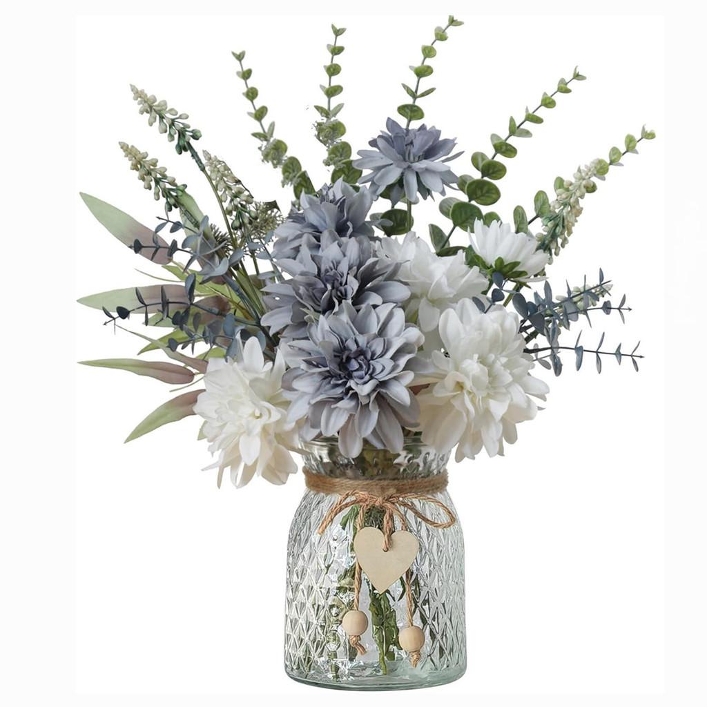 Bouquet Populaire de Fleurs Artificielles Roses avec des Fleurs Inspirées des Dahlias Élégant Blanc et Violet Pour les Salons d'Asie du Sud Décoration de Maison