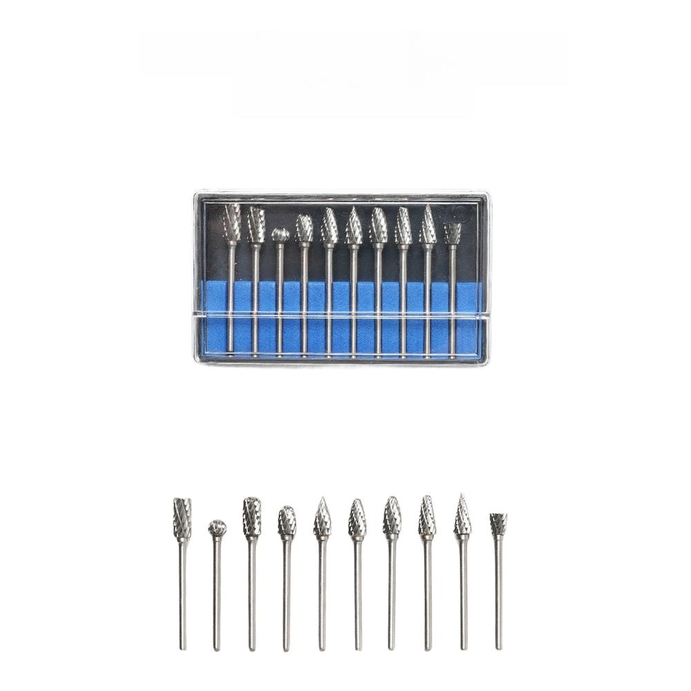 10pcs Hard Metal Carbide Rotary Burr Set Double-pattern Grinding Head Rotary File For Wood Carving Polishing Grinding