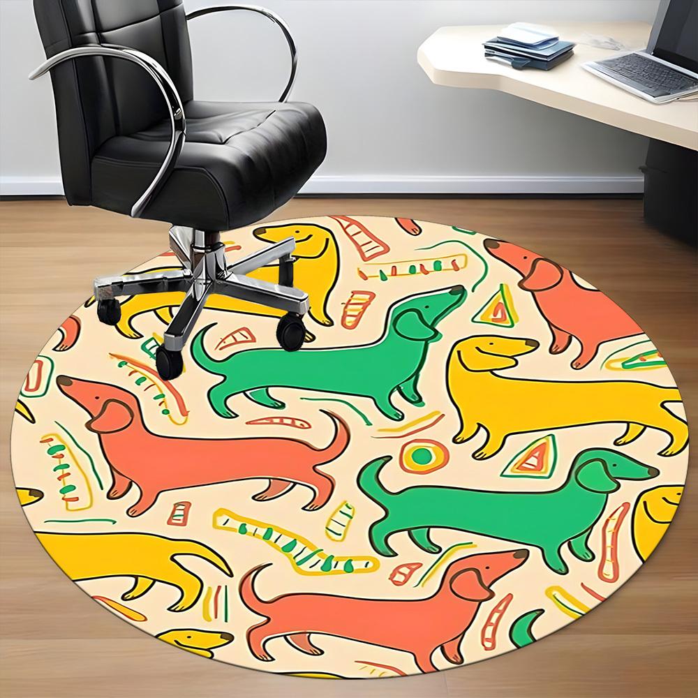 1PC Dogs Pattern Office Round Area Rug, Indoor Mat Suitable ForOffice, Under Office Chairs Bedroom Living Room Home Decor, Room Deco, D010
