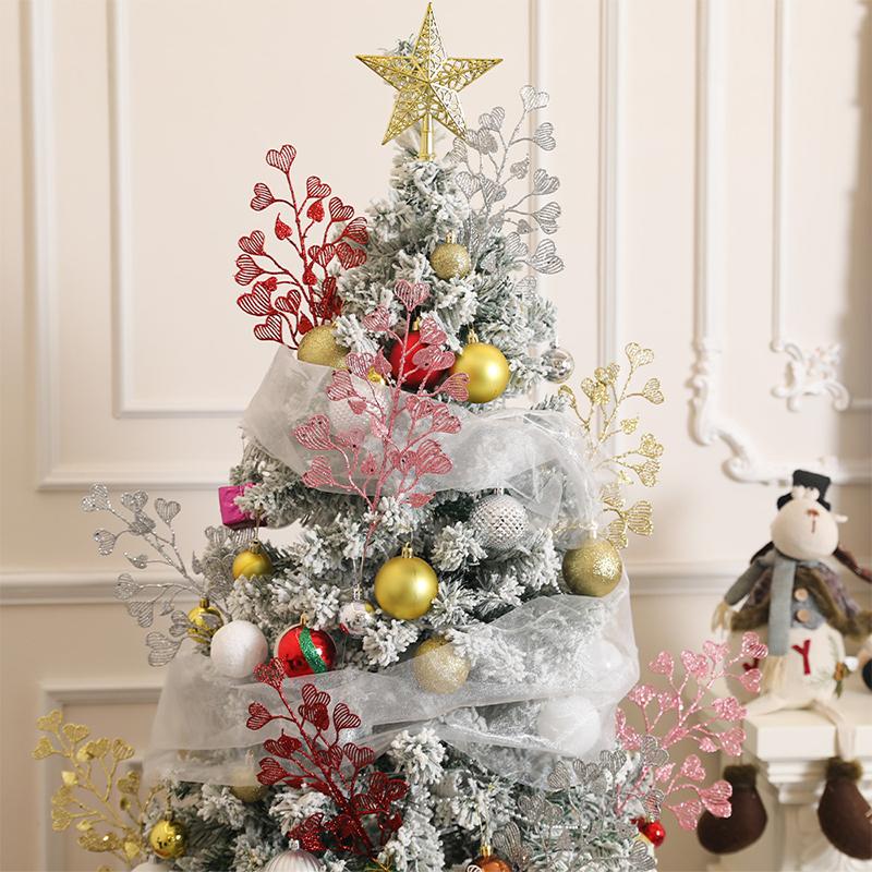 15CM Glitter Artificial Christmas Flowers Bouquet With Love Grass Leaves for Home Room Xmas Tree Decoration 2025 New Year Gift