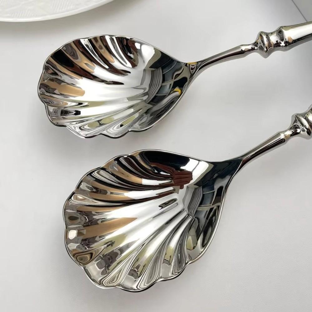Shell Shape Stainless Steel Spoons French Table Serving Spoons Durable Dessert Spoons Hotel