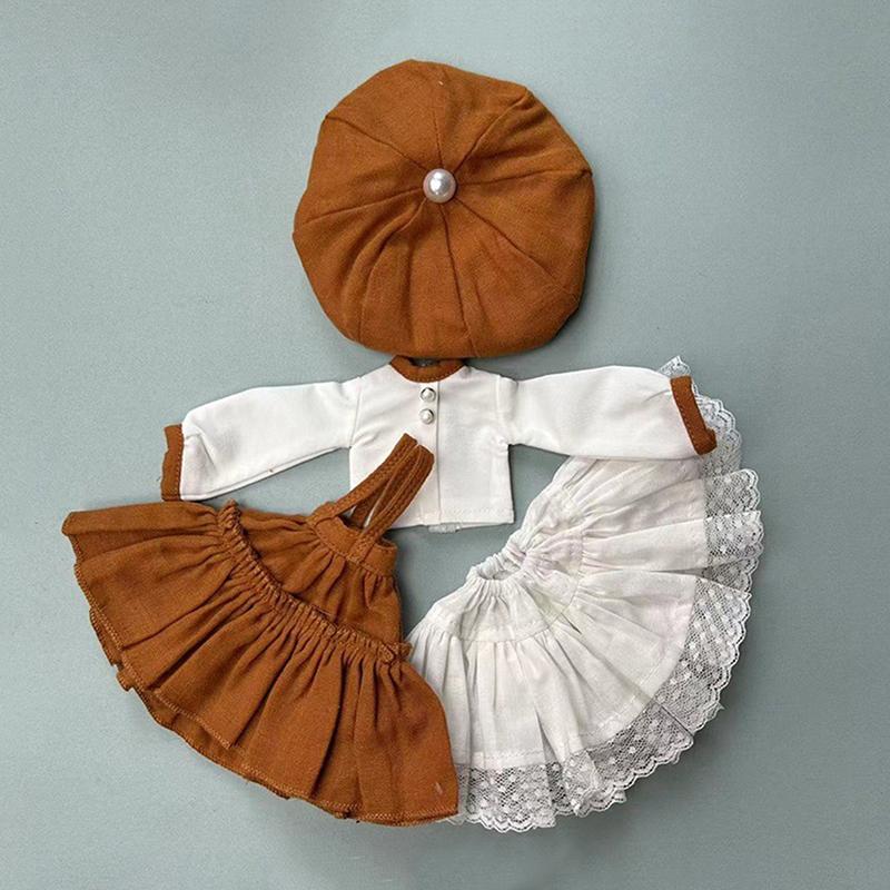 

Платье-юбка для куклы ручной работы, берет, шляпа, кукольное ретро-платье, комплект одежды для куклы Blythes Ob22 Ob24, аксессуары для куклы Blyth