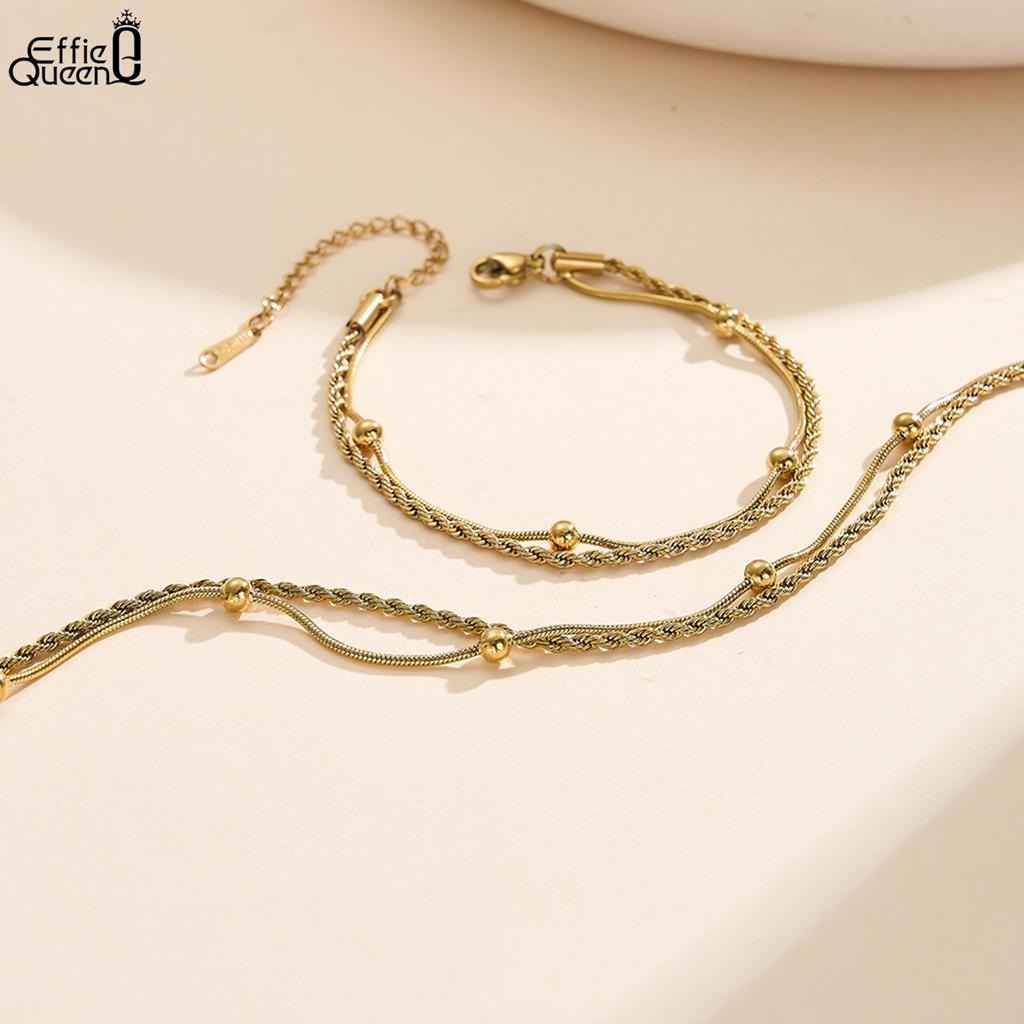 Effie Queen Stainless Steel Chopin & Beads Chain Anklet Simple Jewelry for Women Vacation Summer Beach Ankle Accessory STCA03