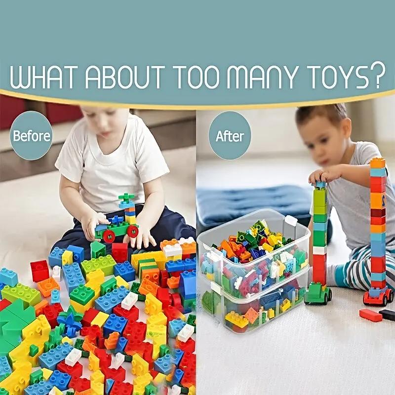 Building Blocks Toys Storage Box for Lids Brick Shaped Plastic Kids Bin Child Toy Containers Sundries Stackable Organizer Box