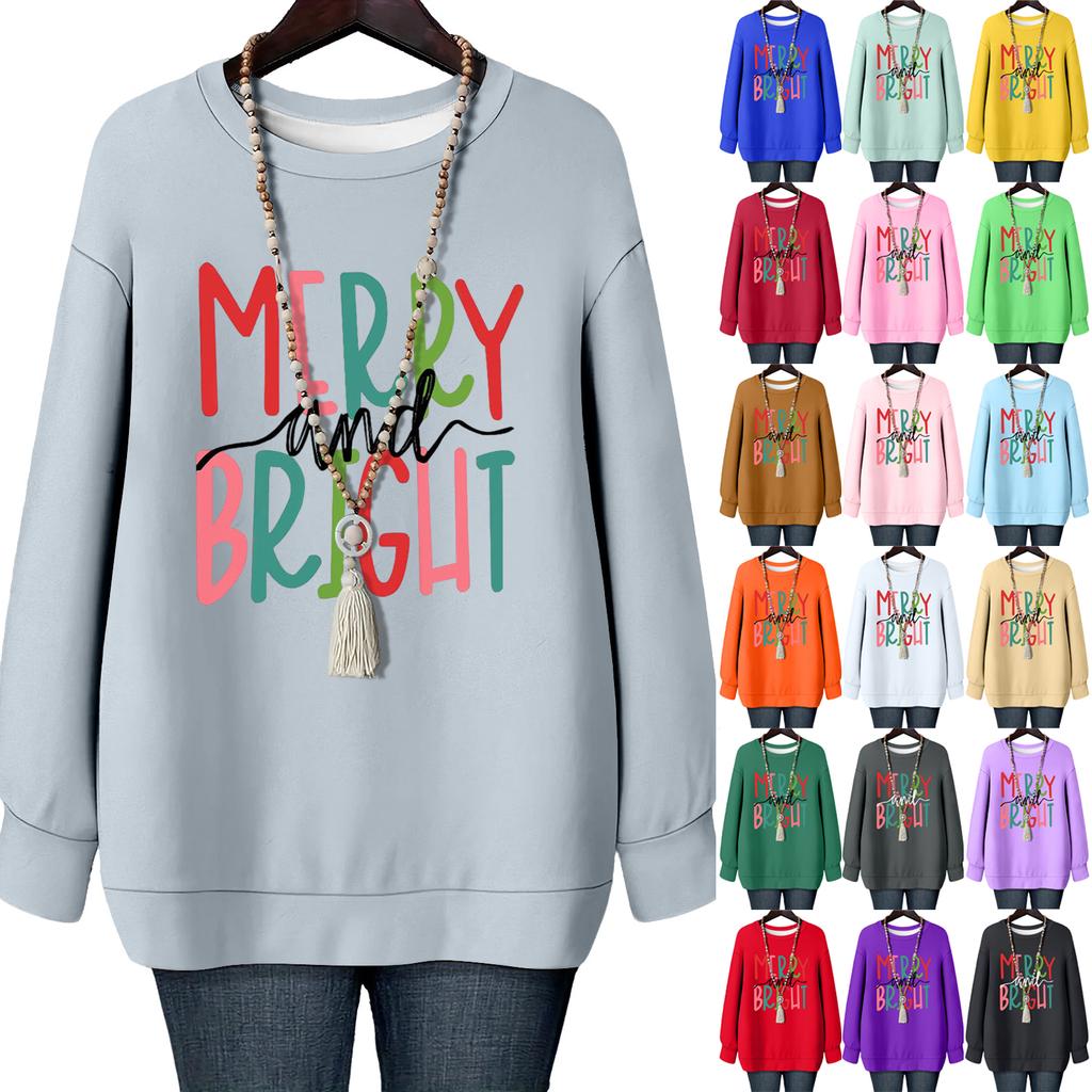 Ladies' Christmas Printed Round Neck Long Sleeved T-shirt Sweatshirt Top