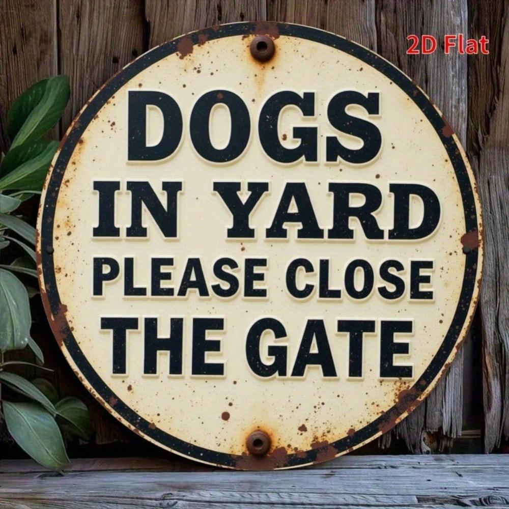 Metal Dog Yard Warning Sign Round Pet Safety Decor for Home Cafe Gate