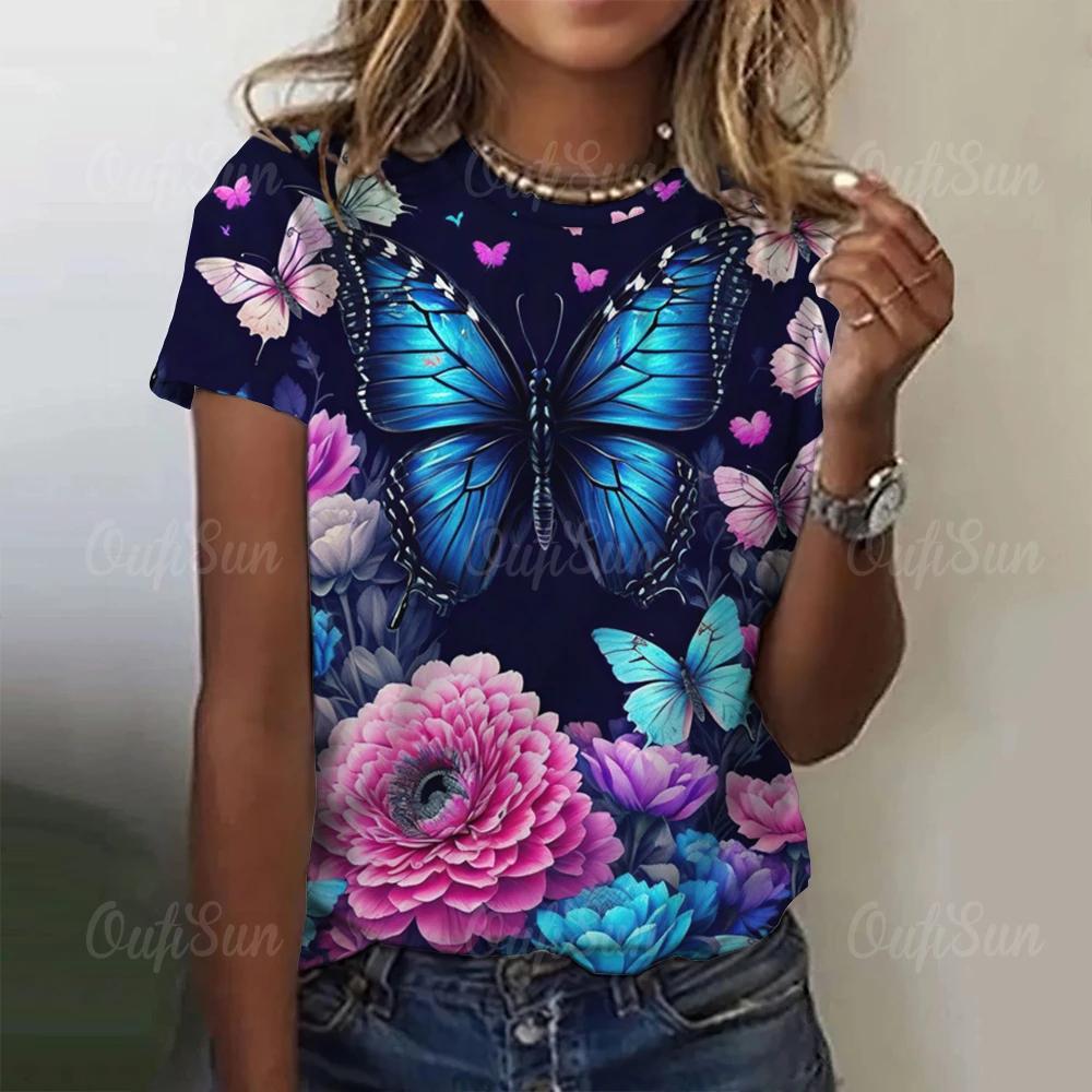 

Футболки с рисунком бабочки для Wonem Fashion 3D Print Clothing Short Sleeve Clothing Summer Child Casual Tops 6XL