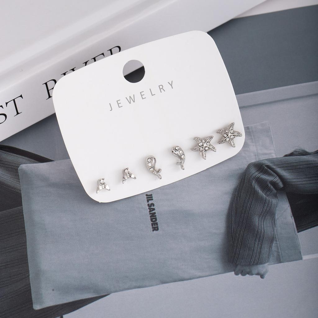 Starfish Diamond Fish Tail Simple Stud Earrings Sweet Lady Design Earrings Temperament Six-Piece Earrings
