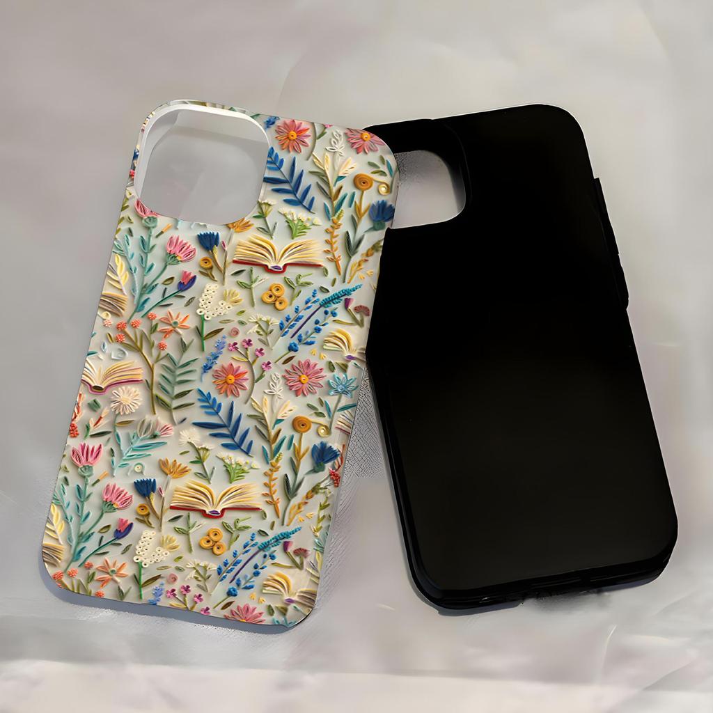 3D Floral Embroidery iPhone16 Pro Max & iPhone 15/11 Case with Double Layer Film Protection