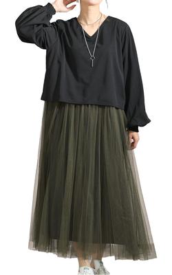 Gold Japan Große Größen Tüll Langes Vorne und Hinten Damenkleid, maru-6700, 4L, Grün, Zwei-Wege-Anschluss, Kleid, Ärmel, V-Ausschnitt,