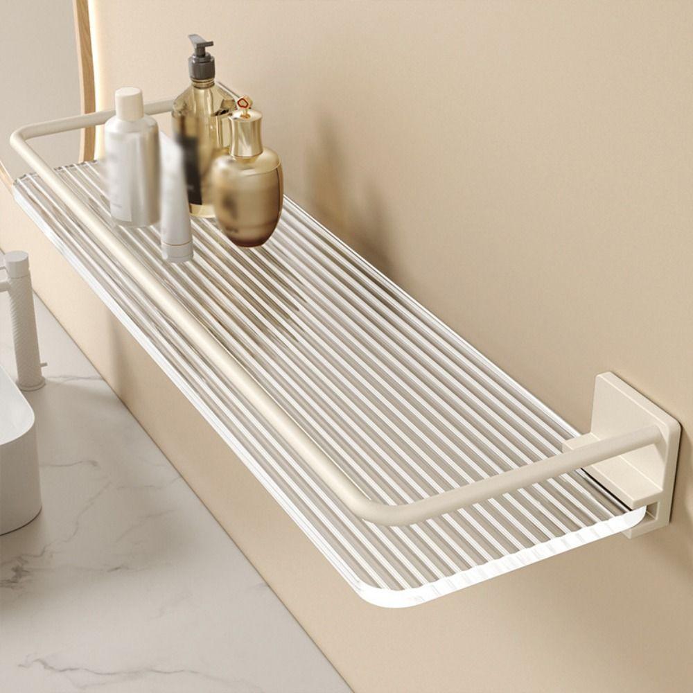 Wall Mounted Acrylic Shower Shelf Stainless Steel Storage Organizer Rack Shower