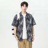 Men's Black White Abstract Stripe Print Short Sleeve Shirt - Oversized Casual Streetwear Summer Button Up