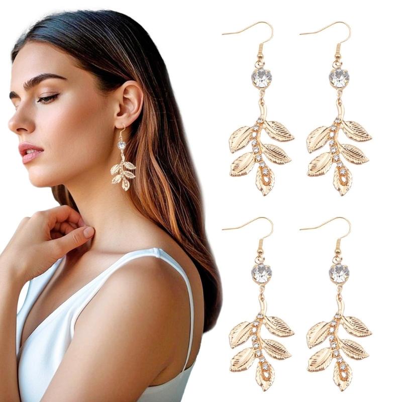 Hanging Leaf Baroque Crystal Drop Earrings Hypoallergenically Metal Jewelry For Sensitive Skin Evening Party Accessories