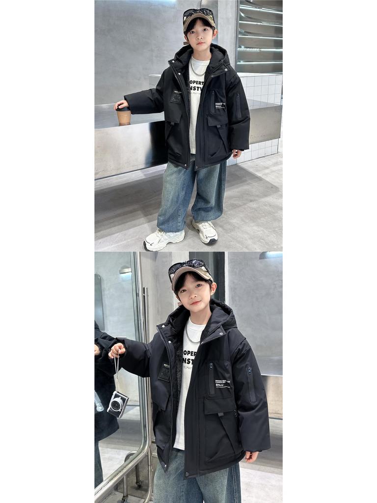 Boys' 2025 Quilted Hooded Windbreaker Jacket: Stylish Autumn/Winter Casual Top for Big Boys