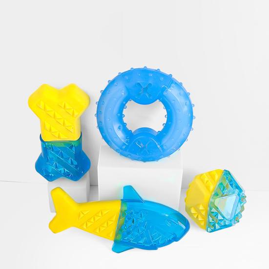 Summer Pet Cooling Chew Toy Freezable Textured Ring Shark Bone Ice Stick Cube Puppy Toy Water Filling Dog Teeth Cleaning Toy