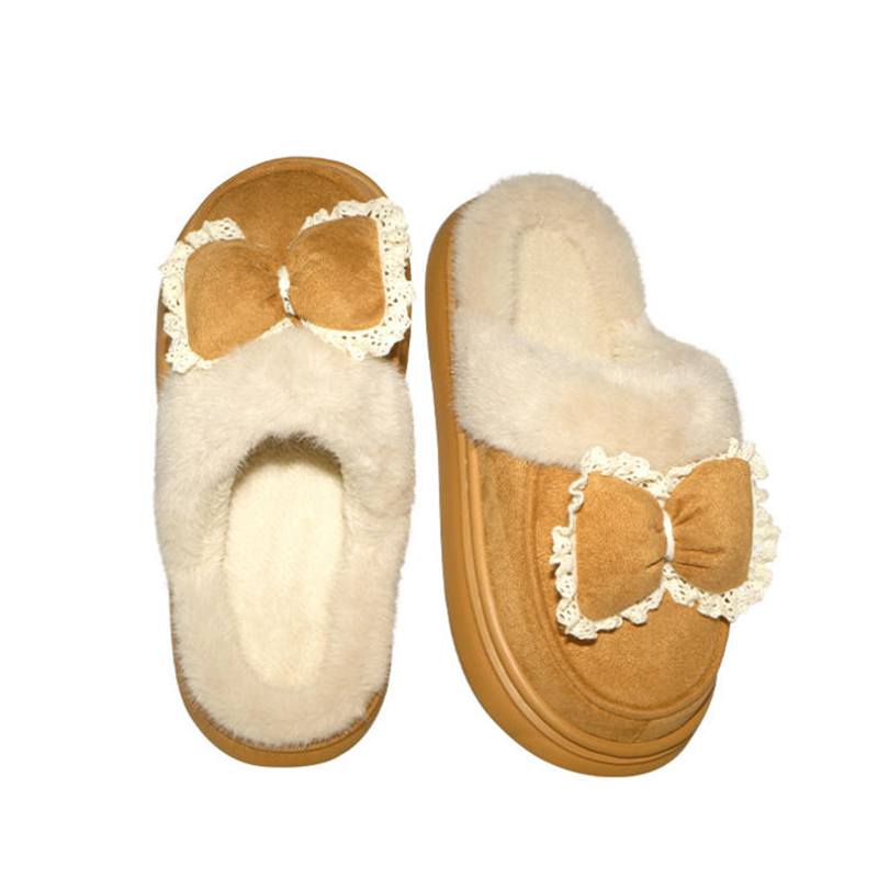Women's Winter Fluffy Fleece Indoor Sandals Warm Room Fur Bow Slippers for Home Slip On Plush Shoes EVA Lightweight Comfort House Shoes for Bedroom