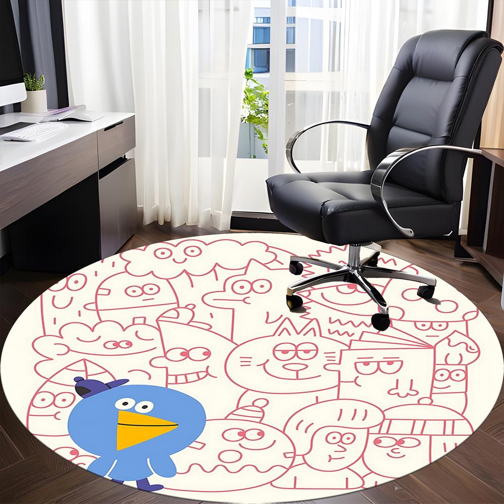 1pc Cartoon Pattern Office Round Area Rug, Indoor Mat Suitable ForOffice, Under Office Chairs Bedroom Living Room Home Decor, Room Deco 041
