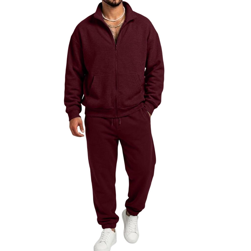 Men's Casual Zip-Up Sweatshirt with Pockets and Stand Collar, Long Sleeve Athletic Track Suit