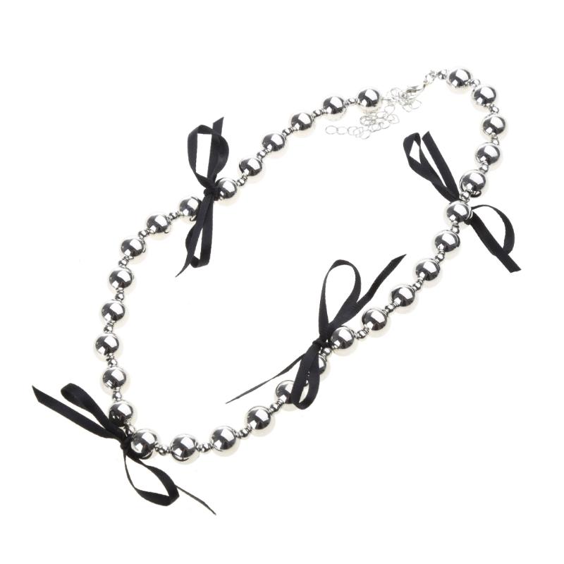 

Stylish Black Bow Tie Choker Necklace Imitation Pearls Beaded Neck Chain Versatile Temperament Collarbone Chain Jewelry