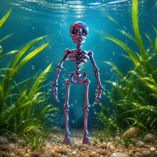 Halloween Locker Accessories Dancing Skeleton Aquarium Bubbler, Dynamic Fish Tank Ornament, Holiday Party Favors 3D Printed Articulated Skull