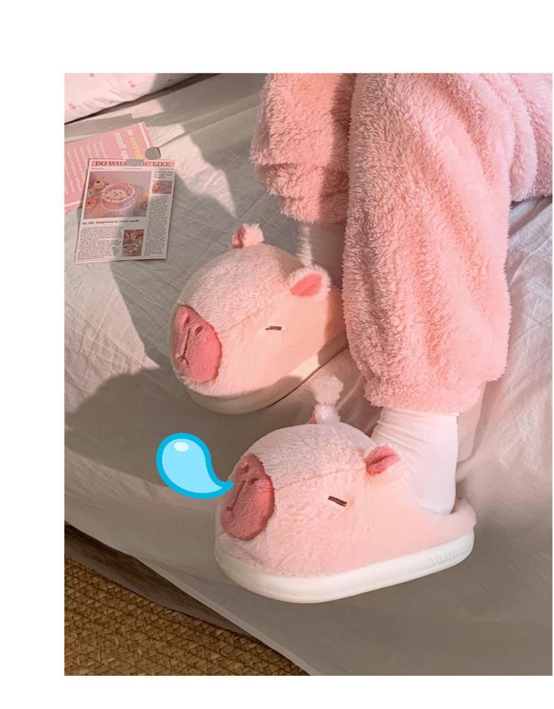 Women's Cute Cartoon Capybara Cotton Slippers - Warm Winter Plush Home Wear