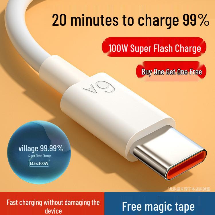 Type-C 6A Super Fast Charging Cable for Huawei, Oppo, and Android Phones - Universal Flash Charge.