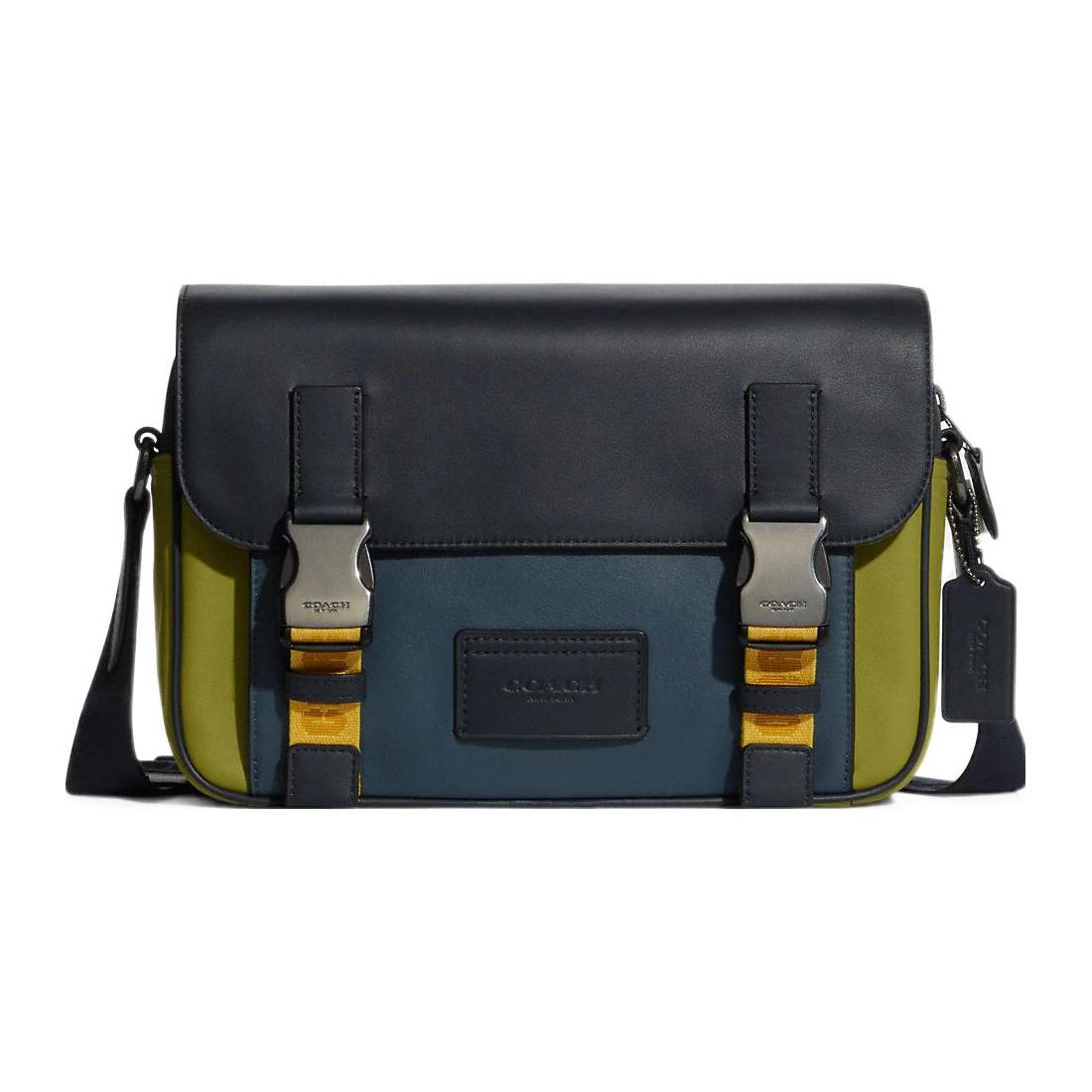 

New COACH Track Cow Leather Crossbody Bag, Shoulder Bag Unisex Black/Blue/Green C8131-QBTP3 26.4*6.1*18.0CM