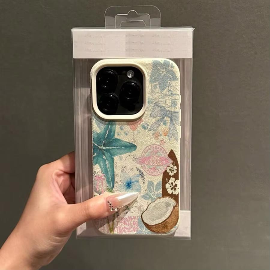 Fresh Starfish Coconut Lichee Pattern Phone Case For iPhone 16 15 14 Pro Max 12 11 13 XS X XR 16 Plus Shockproof Soft Cover