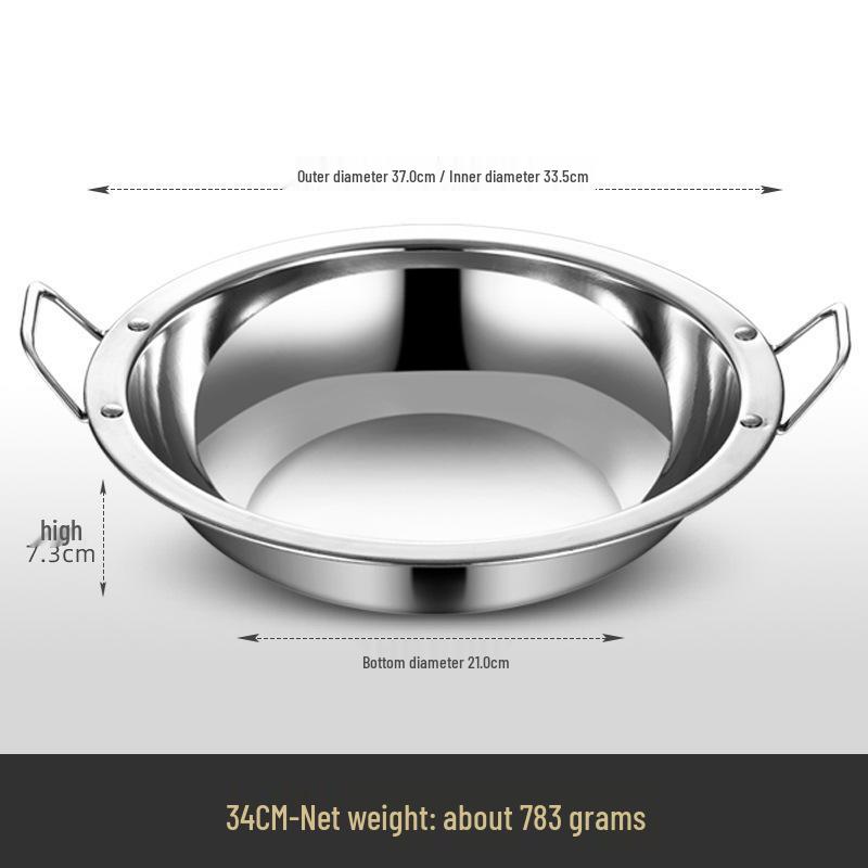 Extra Thick Stainless Steel Hot Pot with Wide Rim - Pickled Cabbage, Fish, Crayfish, Double Ear, Flat Bottom, Small Dry Pot