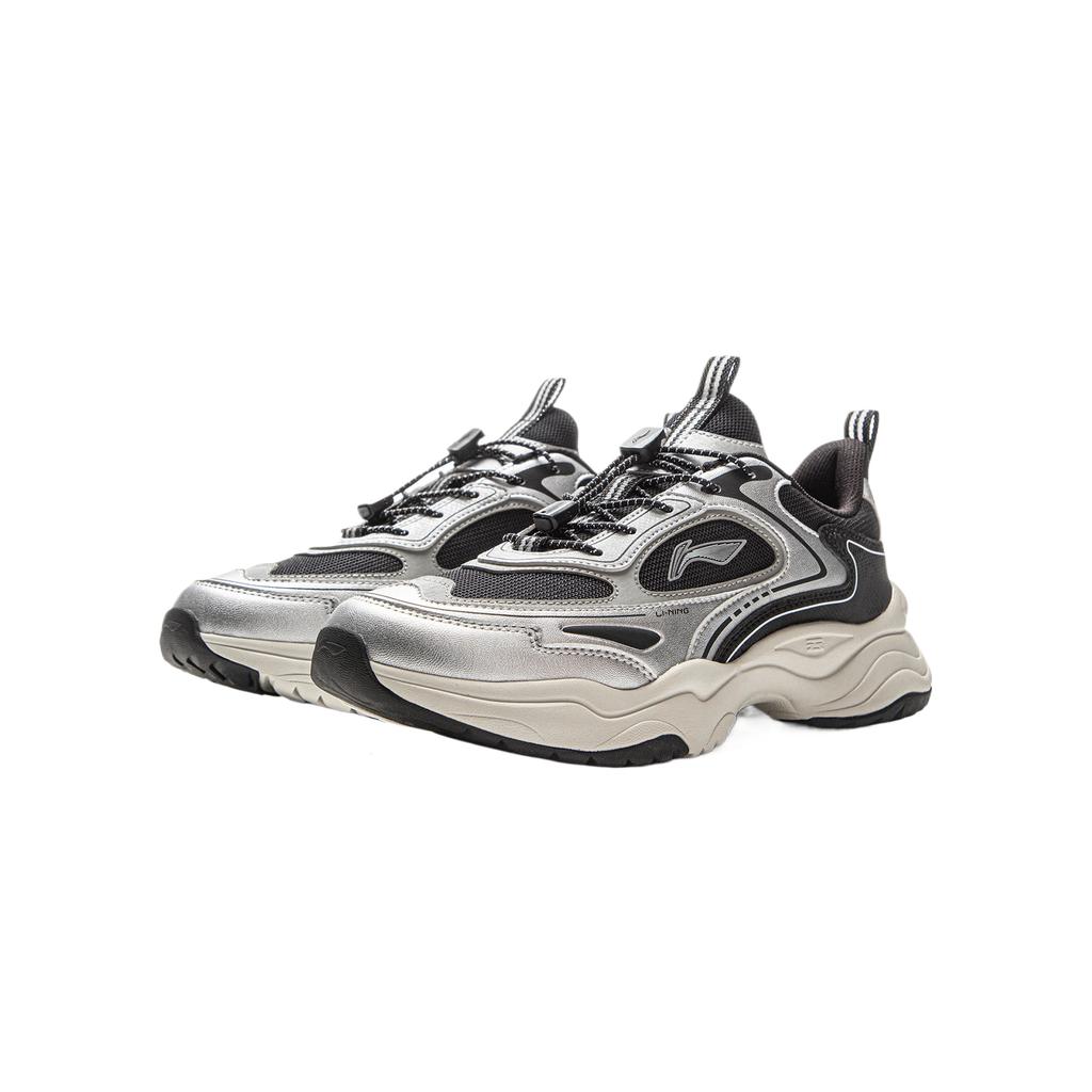 Li Ning Kids Sports Lifestyle Series Comfortable Fashion Versatile Low-Top Casual Shoes Kids Casual Shoes Black Silver YKCV074-11