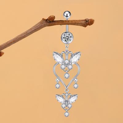 Anneaux de nombril Pentagramme Mode Acier Inoxydable Long Pendentif Papillon Cœur Anneau de Piercing Navel Pour Femmes Bijoux de Corps