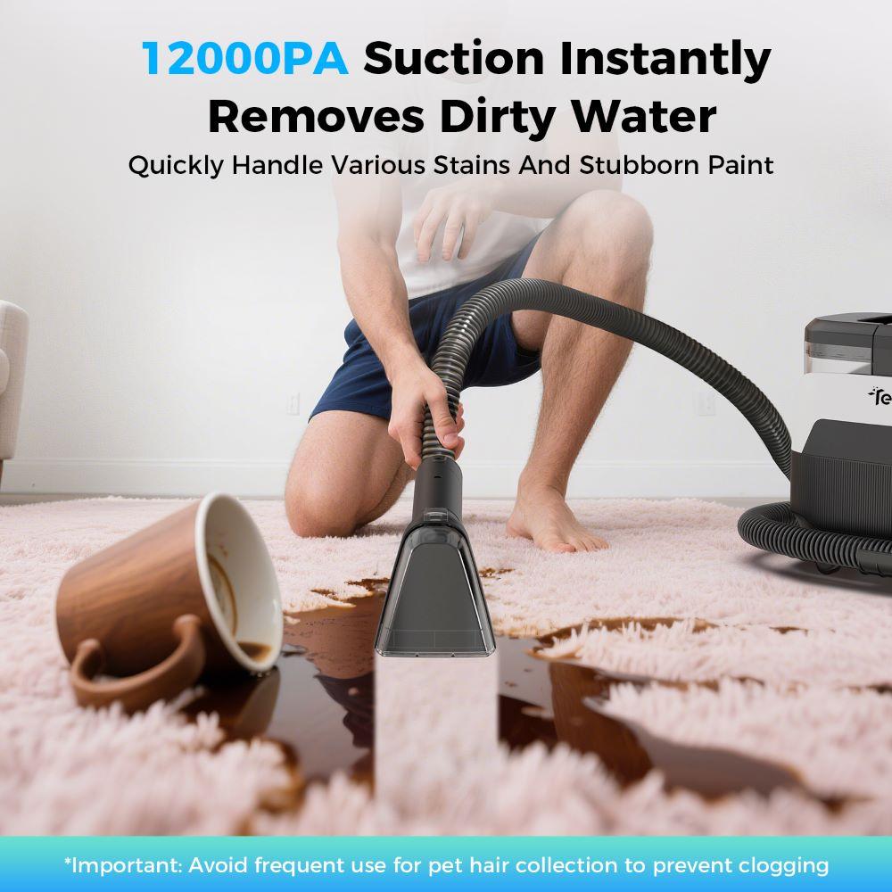 Potente pulitore per tappezzeria e tappeti 3 in 1 Teendow C6 Max 1650W Vapore, 12000Pa Aspirazione, Serbatoi Doppi, Design Adatto agli Animali