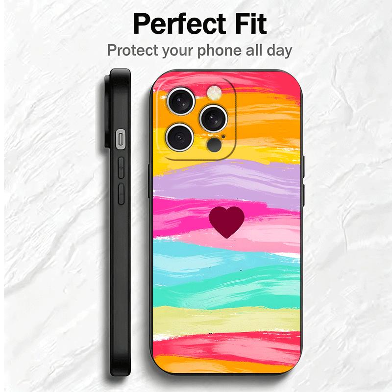 Rainbow Gradient Love Desgin Soft Phone Case for iPhone 16 16E 17 Air 15 Pro Max 14 Plus 13 Mini 11 12 7 Black Cover Back Shell