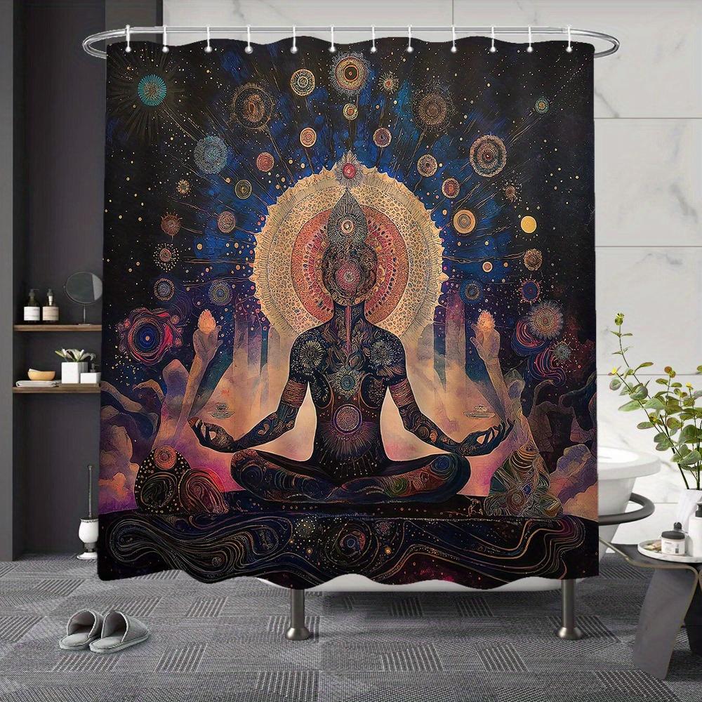 

Psychedelic Mandala Yoga Shower Curtain – Cosmic Woman in Lotus, Vibrant Art, Spiritual Design, 70x70in, Includes Hooks 90x180cm35x71in