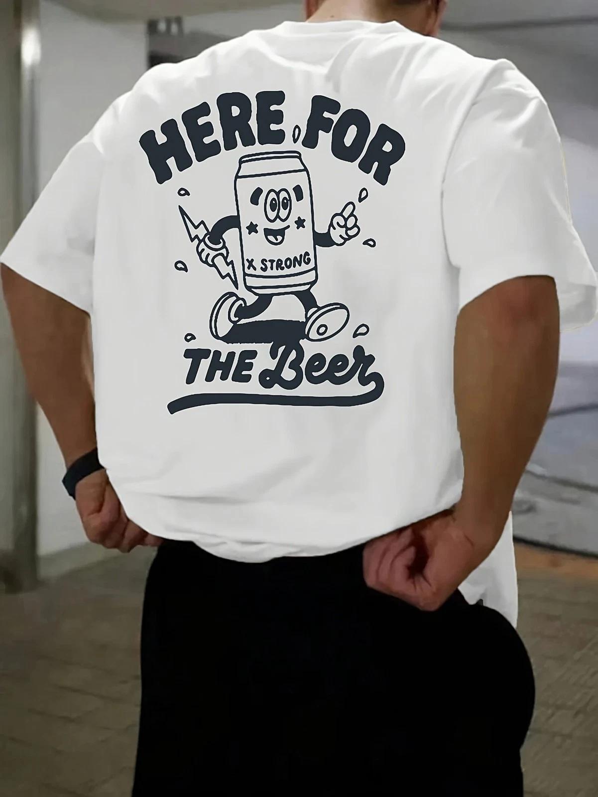 Here For The Beer Retro Cartoon T-Shirt - Strong Ale Character Back-Print Tee XXL