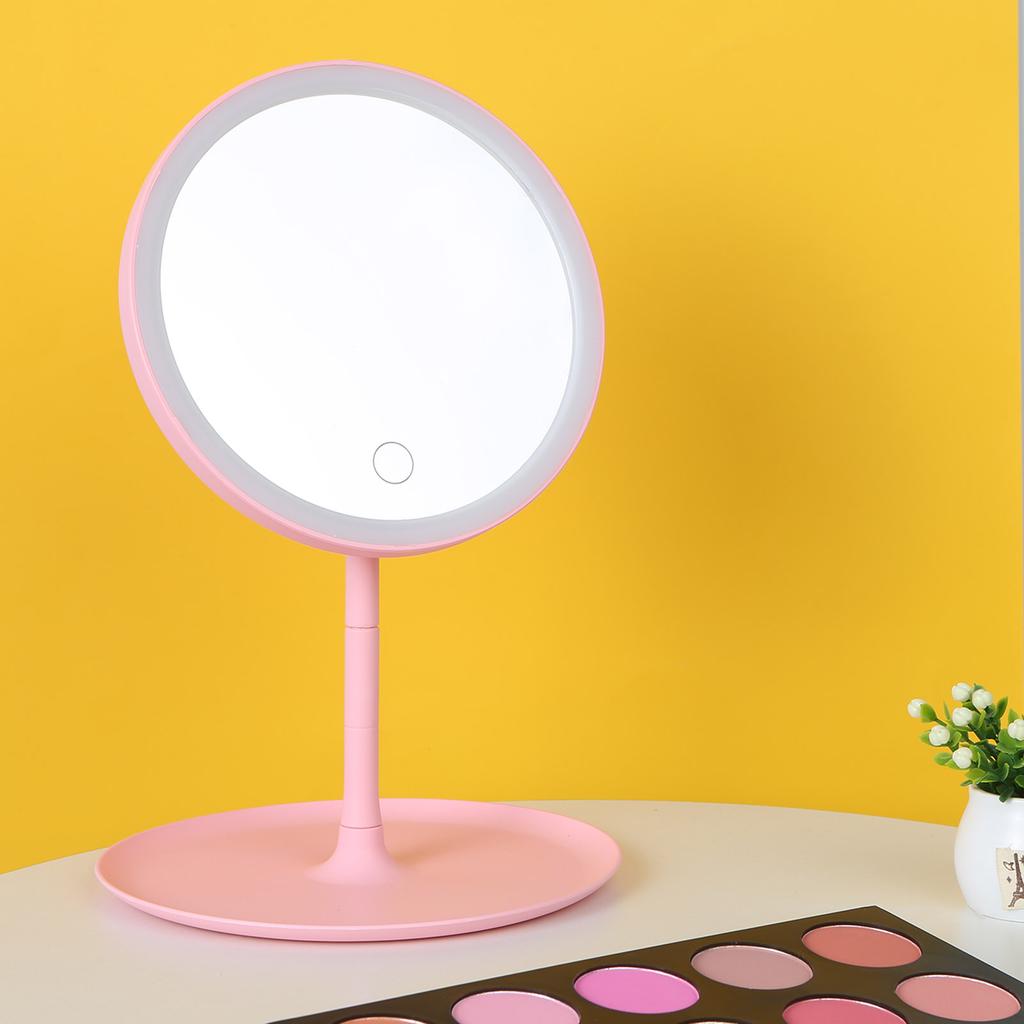 Rechargeable Round Makeup Mirror with L-ED Light Screen Switch Detachable Base Desk Makeup Mirror