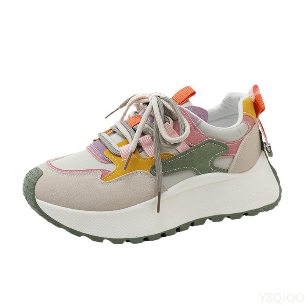 Summer and Autumn Fashion Thick Sole Height Increasing Casual Breathable Thick Sole Color Matching Travel Versatile Shoes