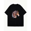Oversized T Shirt Dress Black Horse Head With Floral Pattern Casual Wear