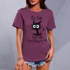 2025 Spring Summer New Short-Sleeve T-Shirt Black Cat Print Round Neck Solid Color Pullover Casual Short-Sleeve Women's Tops