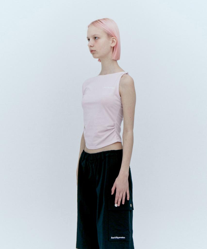 REST&RECREATION Unbalanced Sleeve Top_Pink